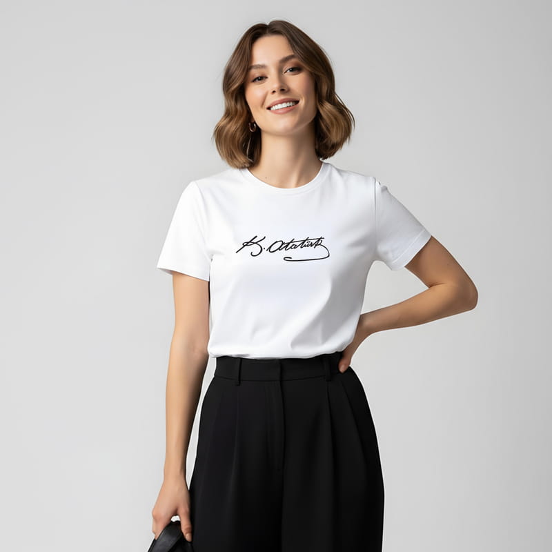 Kemal Atatürk İmzası Baskılı Tişört - %100 Pamuklu Kumaş