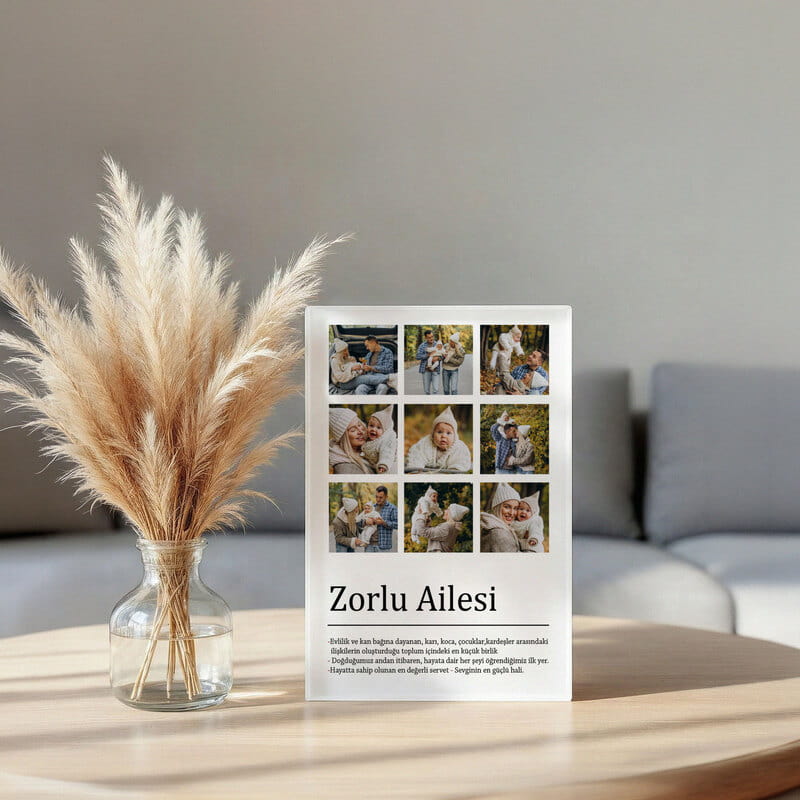 Kişiye Özel Aile Kelime Anlamlı Fotoğraf Baskılı Akrilik Fotoğraf Çerçevesi