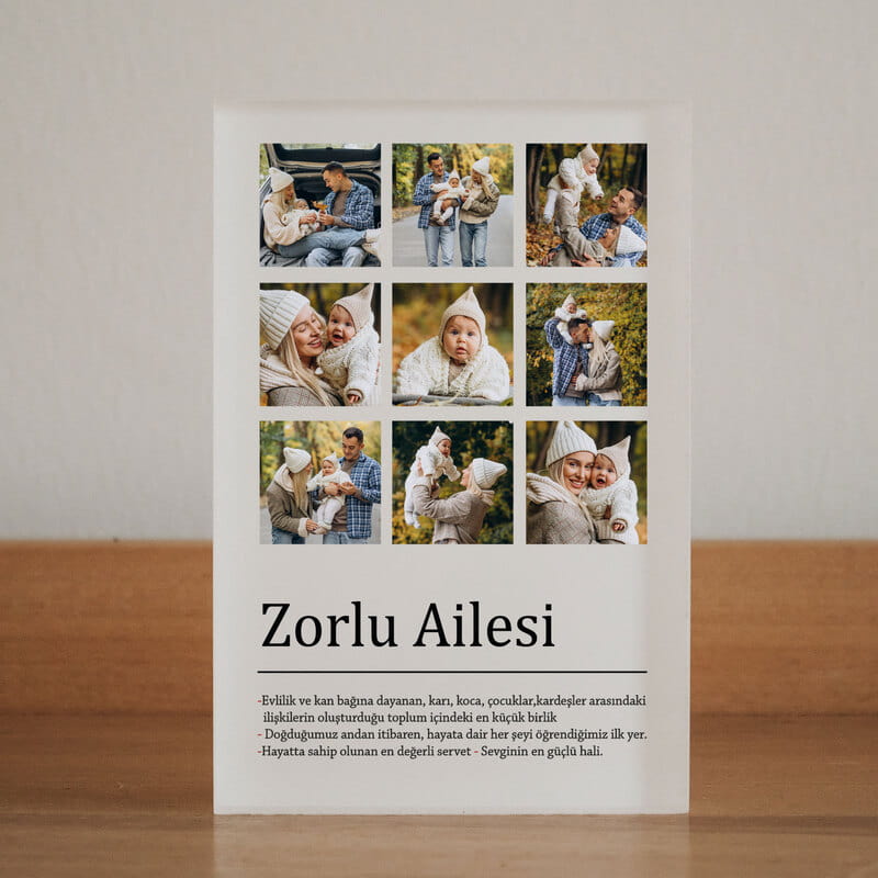 Kişiye Özel Aile Kelime Anlamlı Fotoğraf Baskılı Akrilik Fotoğraf Çerçevesi