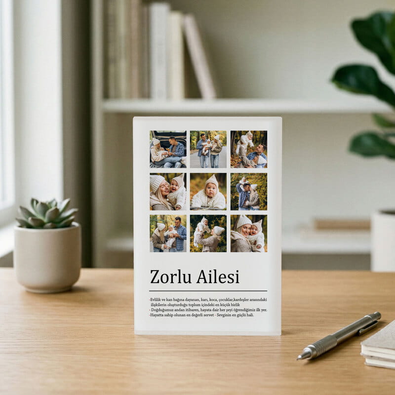 Kişiye Özel Aile Kelime Anlamlı Fotoğraf Baskılı Akrilik Fotoğraf Çerçevesi