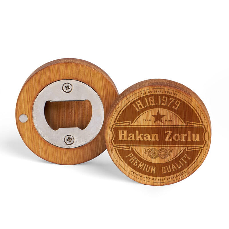 Kişiye Özel Bambu Ahşap Magnetli Şişe Açacağı