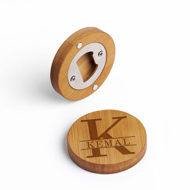 Kişiye Özel Bambu Ahşap Magnetli Şişe Açacağı