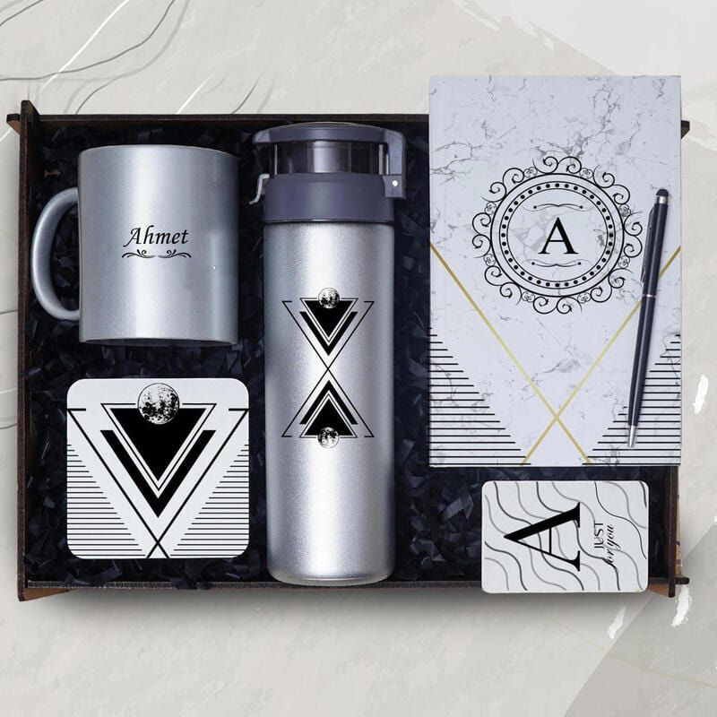 Kişiye Özel Baskılı Kupa Suluk Defter Kalem Hediye Kutusu