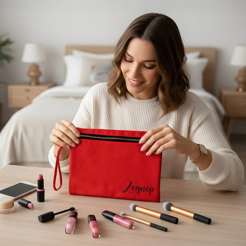 Kişiye Özel Çok Kullanışlı Kanvas Makyaj Çantası