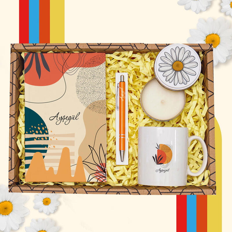 Kişiye Özel Defter Kalem Kupa Bardak Metal Mum Hediye Seti