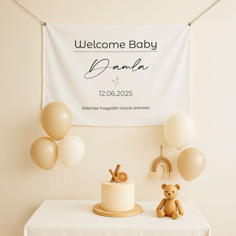 Kişiye Özel Hoşgeldin Bebek Pankartı - 70 x 95 cm