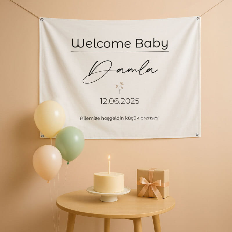 Kişiye Özel Hoşgeldin Bebek Pankartı - 70 x 95 cm