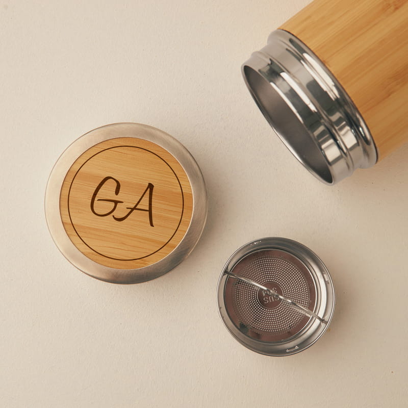 Kişiye Özel Kapaklı 500 ml Çelik Bambu Termos - Tasarım Seçenekli