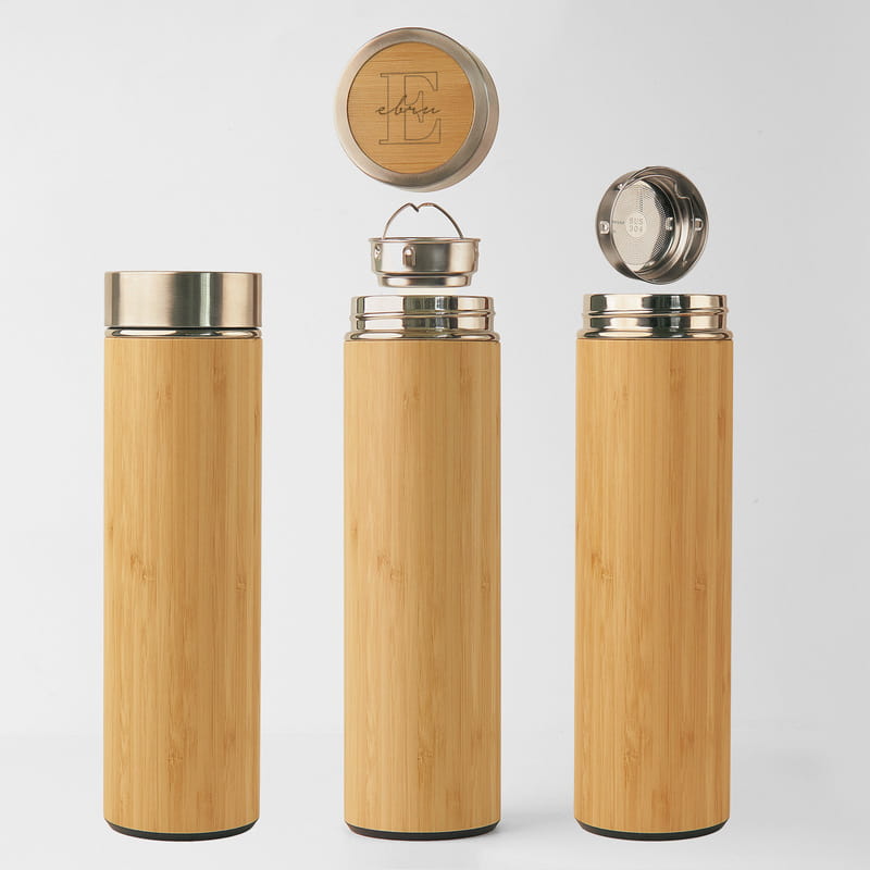 Kişiye Özel Kapaklı 500 ml Çelik Bambu Termos - Tasarım Seçenekli