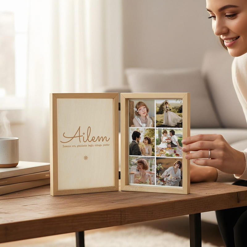 Kişiye Özel Kapaklı Yeni Yıl Ahşap Fotoğraf Çerçevesi