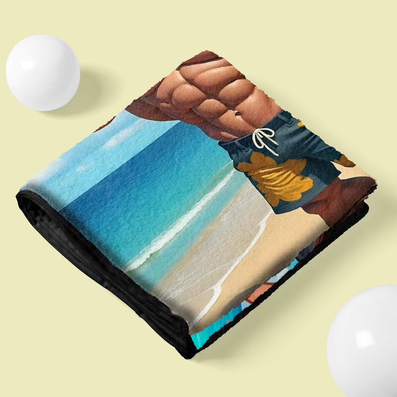 Kişiye Özel Kaslı Erkek Karikatürlü Plaj Havlusu