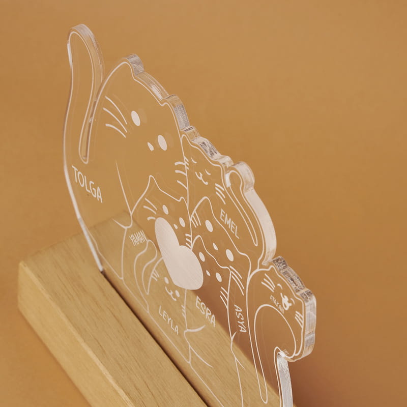 Kişiye Özel Kedi Ailesi Led Lamba