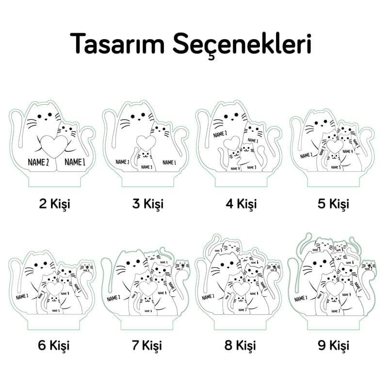 Kişiye Özel Kedi Ailesi Led Lamba