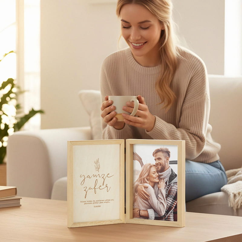Kişiye Özel Mesaj Yazılı Ahşap Çerçeve - Fotoğraflı Ahşap Hediye Kutusu