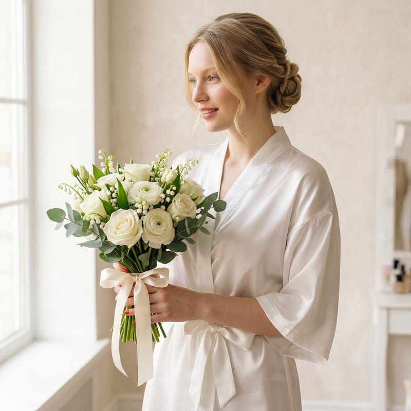 Kişiye Özel Saten Gelin Makyaj Sabahlığı Bride Sabahlık