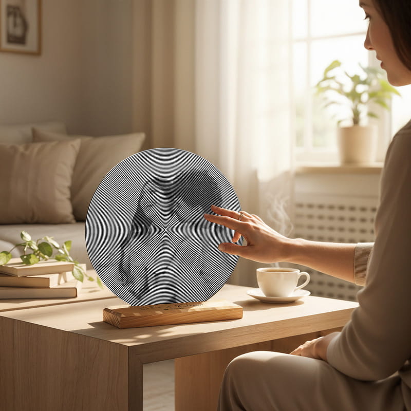 Kişiye Özel Spiral Tasarımlı Masif Ahşap Kaideli Plak