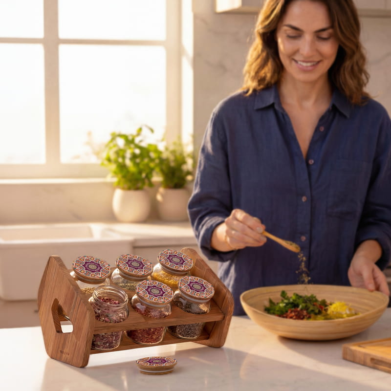 Kişiye Özel Vakum Kapaklı Özel Standlı 6'lı Baharat Seti