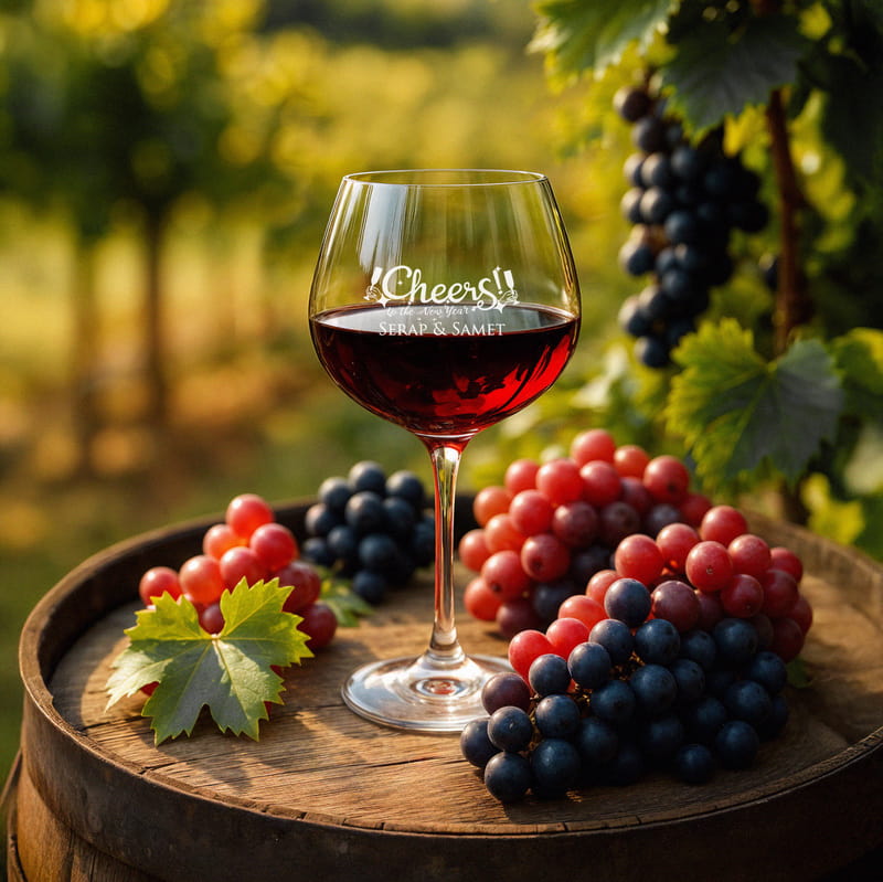 Kişiye Özel Yılbaşı Tasarımlı Piedmont Şarap Kadeh Seti