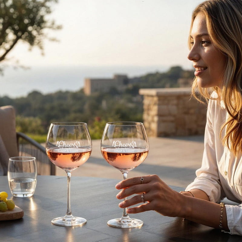 Kişiye Özel Yılbaşı Tasarımlı Piedmont Şarap Kadeh Seti