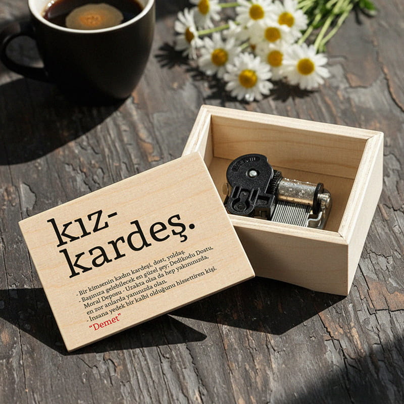 Kız Kardeş Anlamlı Kişiye Özel Ahşap Müzik Kutusu