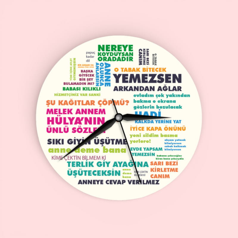 Klasik Anne Sözleri Tasarımlı Ahşap Duvar Saati