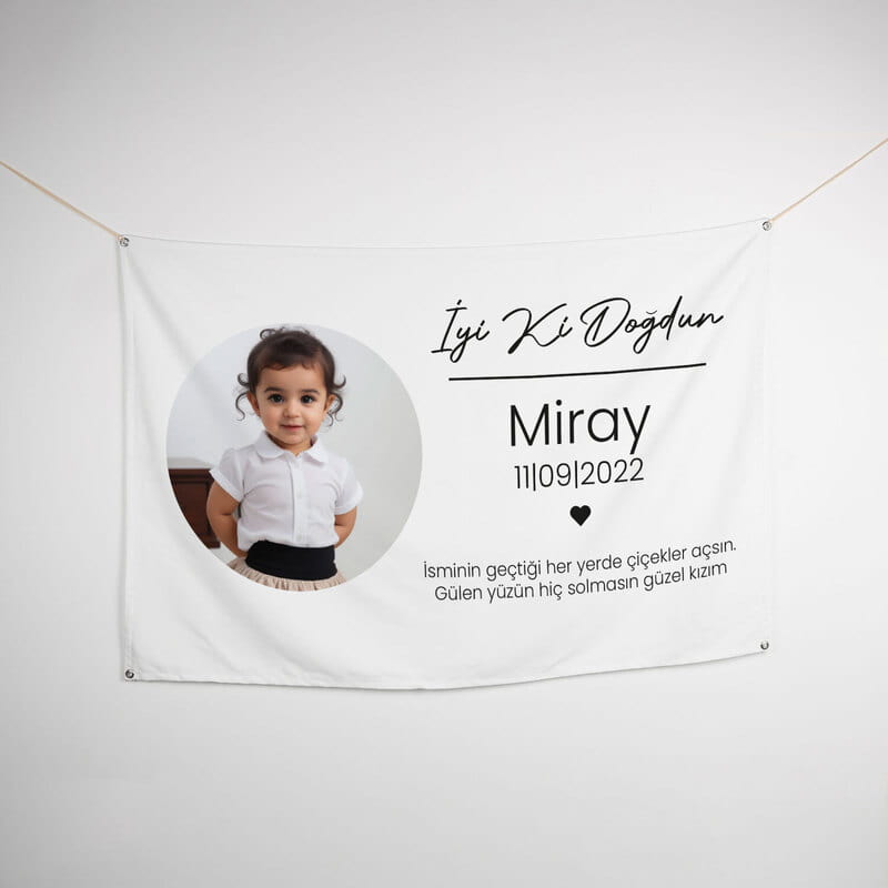 Kumaş Doğum Günü Parti Posteri - Fotoğraflı & İsimli 95 x 145 cm