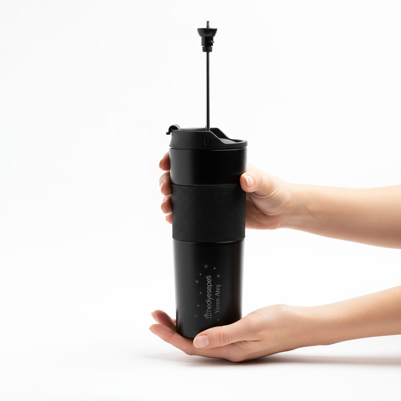 Kurumsal Logo Baskılı Kişiye Özel French Press Çelik Termos