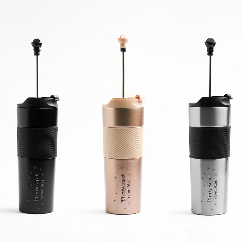 Kurumsal Logo Baskılı Kişiye Özel French Press Çelik Termos