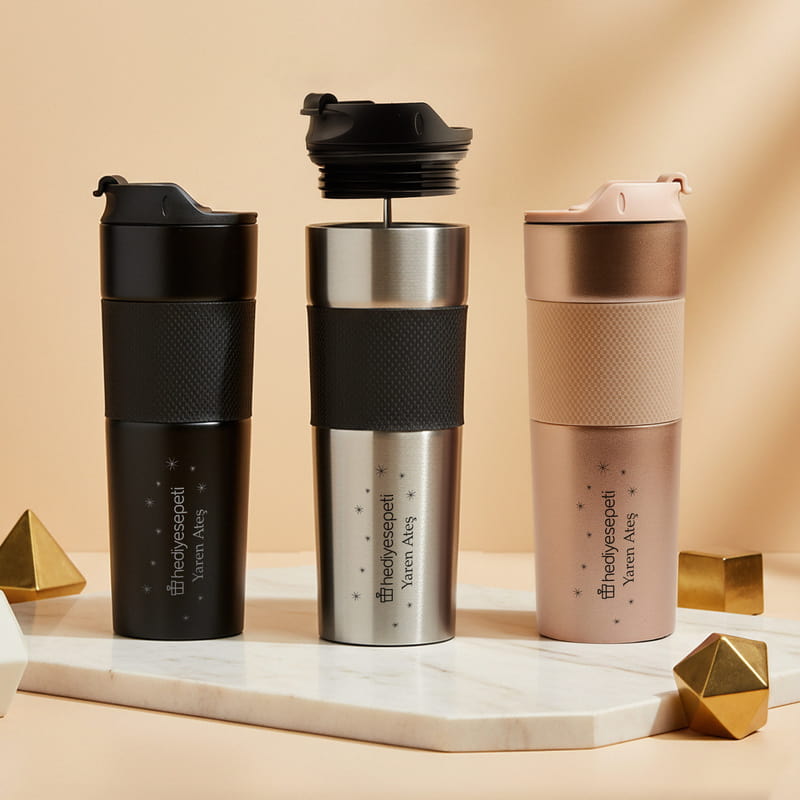 Kurumsal Logo Baskılı Kişiye Özel French Press Çelik Termos