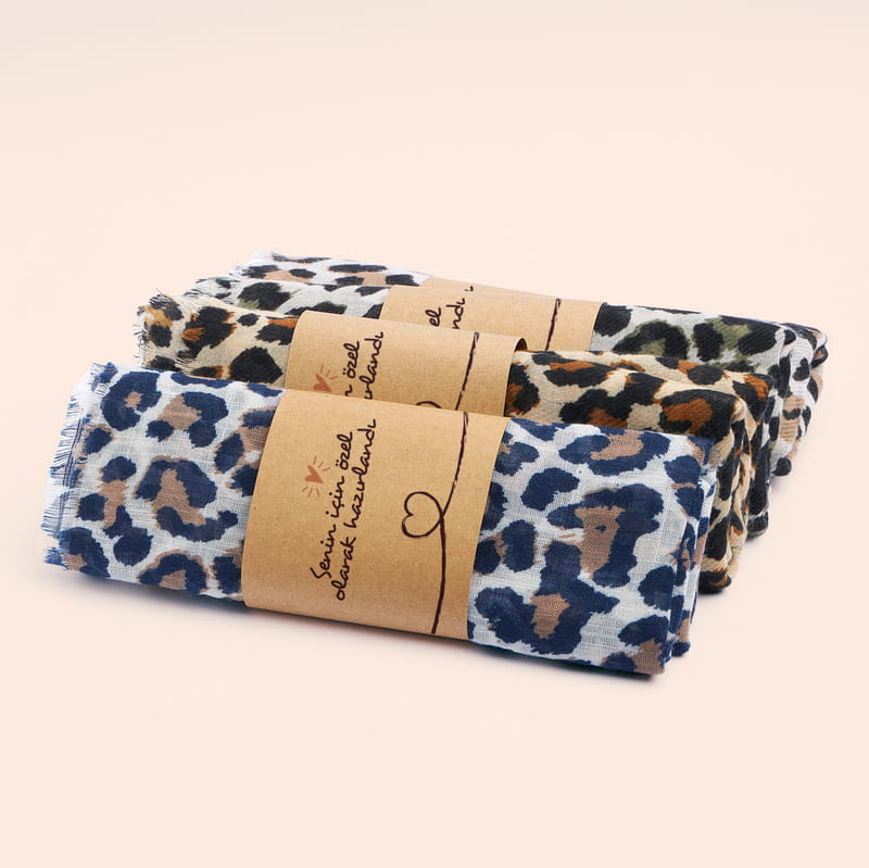 Leopar Desenli 2'li Şal Seti