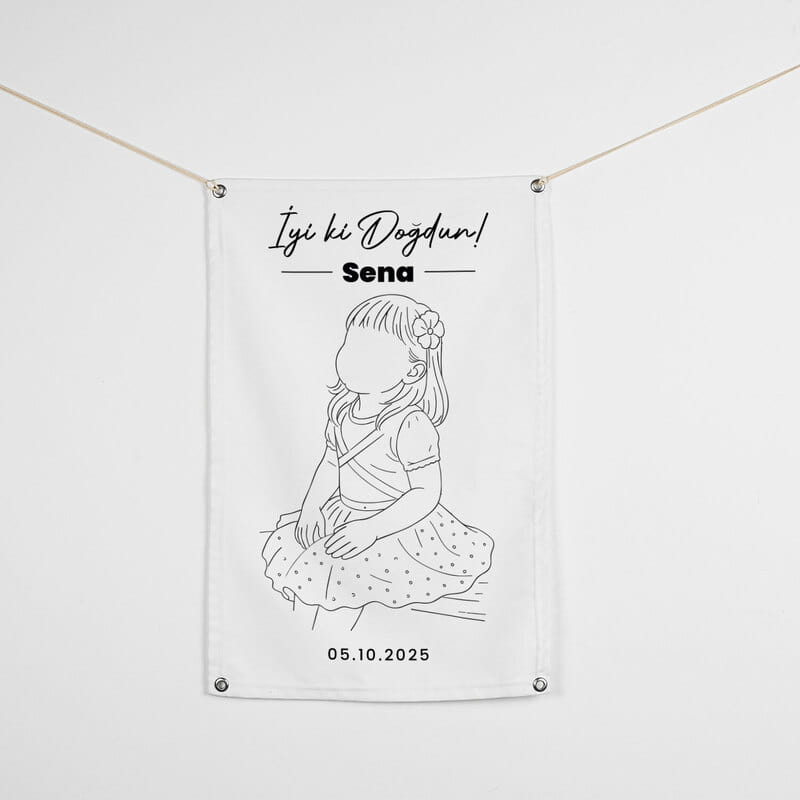 Line Art Doğum Günü Duvar Pankartı - 45 x 70 cm