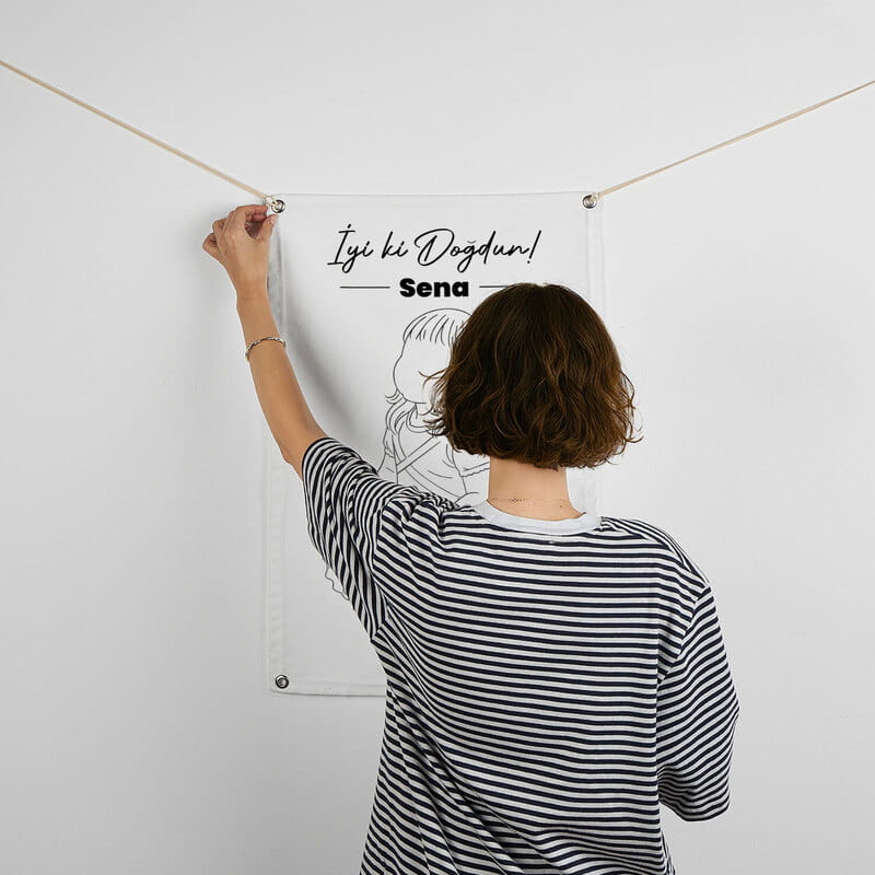 Line Art Doğum Günü Duvar Pankartı - 45 x 70 cm