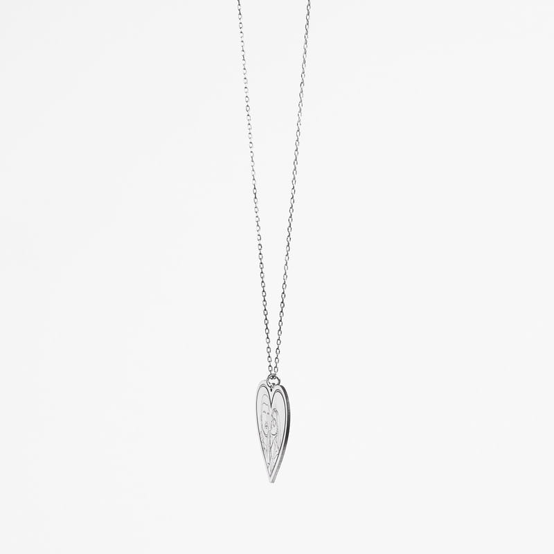 Line Art Fotoğraflı 925 Ayar Gümüş Kalp Kolye