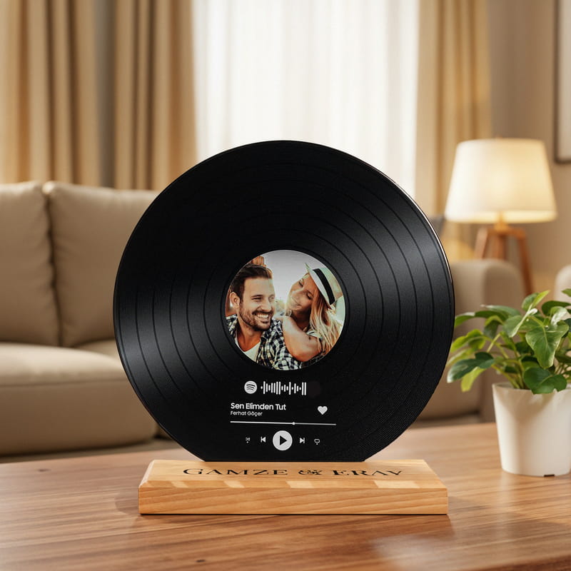 Masif Ahşap Kaideli Kişiye Özel Spotify Plak