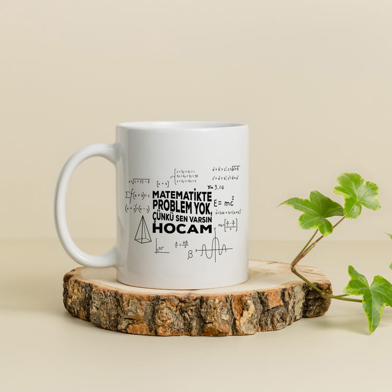 Matematikte Problem Yok Hocam Ahşap Kaideli Esprili Kupa Bardak