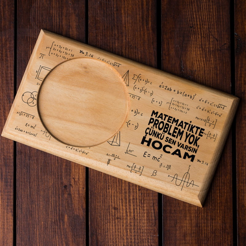 Matematikte Problem Yok Hocam Ahşap Kaideli Esprili Kupa Bardak