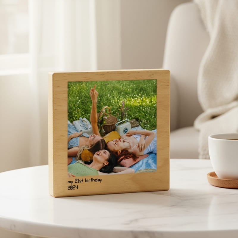 Mesaj ve Fotoğraflı Masaüstü Mini Ahşap Foto Blok