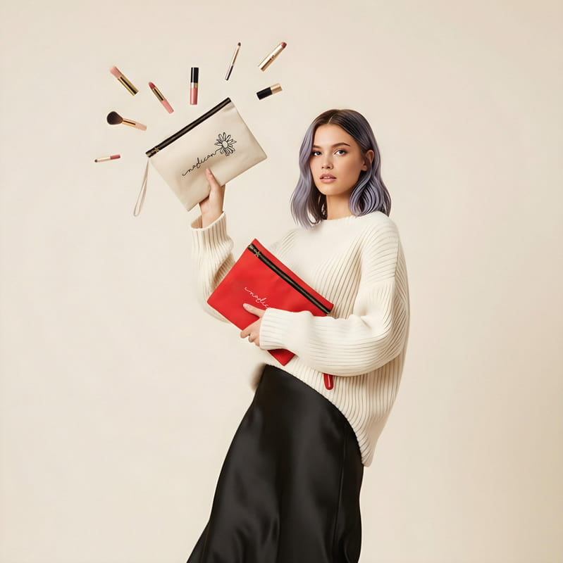 Minimal İsimli Papatya Renkli Kanvas Makyaj Çantası