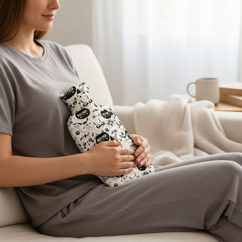 Minimal Sevimli Kedi Tasarımlı Sıcak Su Torbası