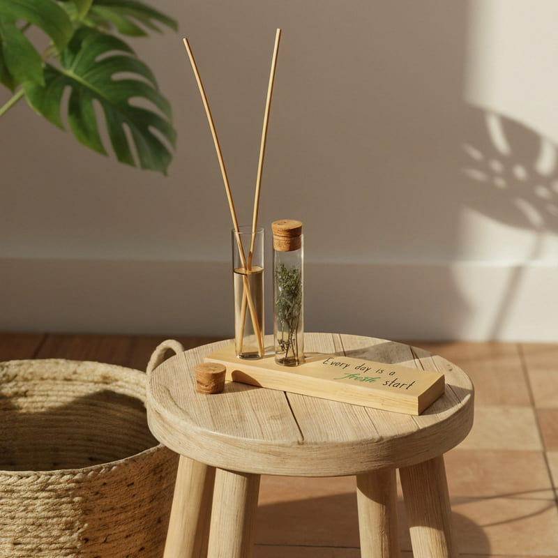 Motive Tasarımlı Dekoratif Set - Bambu Oda Kokusu Şişesi