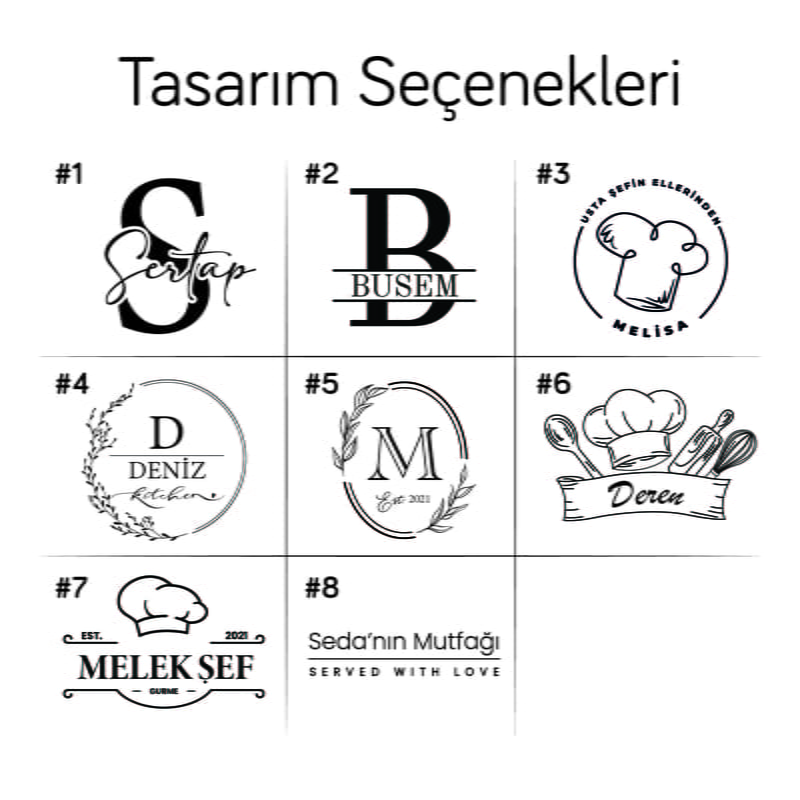 Mutfak Şeflerine Özel İsimli Ahşap Kesme Tahtası - 8 Tasarım Seçenekli