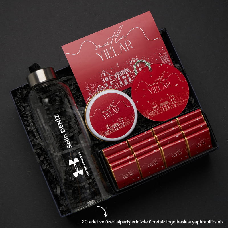 Mutlu Yıllar Kırmızı Premium Yılbaşı Hediye Kutusu