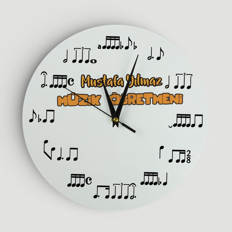 Müzik Öğretmenine Nota Baskılı Duvar Saati