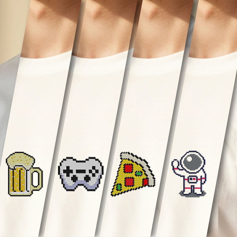 Nakışlı Piksel İkonlar Tasarımlı Erkek Tişört