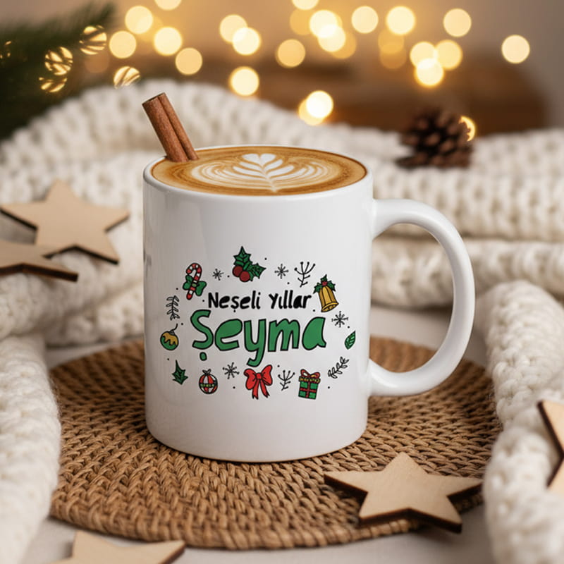 Neşeli Yıllar Tasarımlı İsme Özel Kupa Bardak