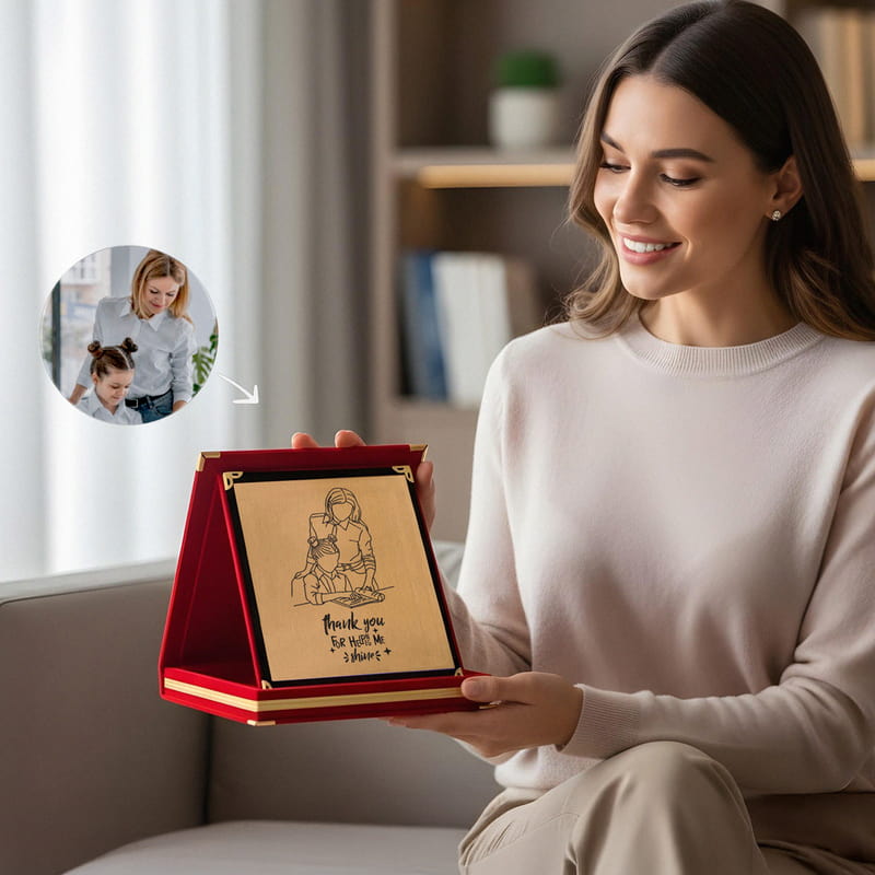 Öğrenci Öğretmen Line Art Fotoğraflı Plaket