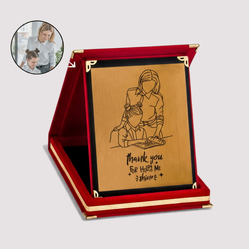 Öğrenci Öğretmen Line Art Fotoğraflı Plaket