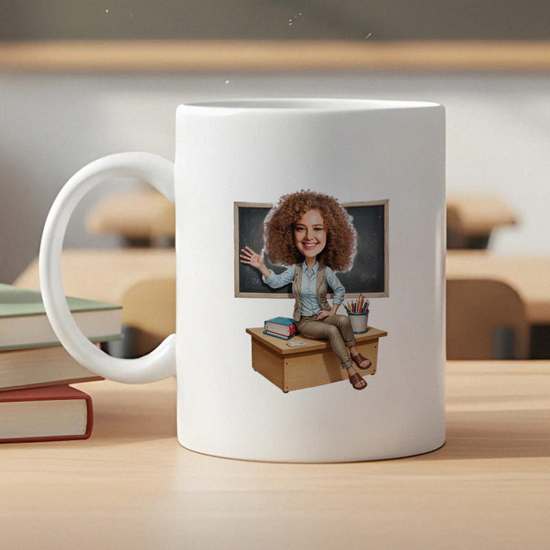 Öğretmen Karikatür Tasarımlı Kupa Bardak