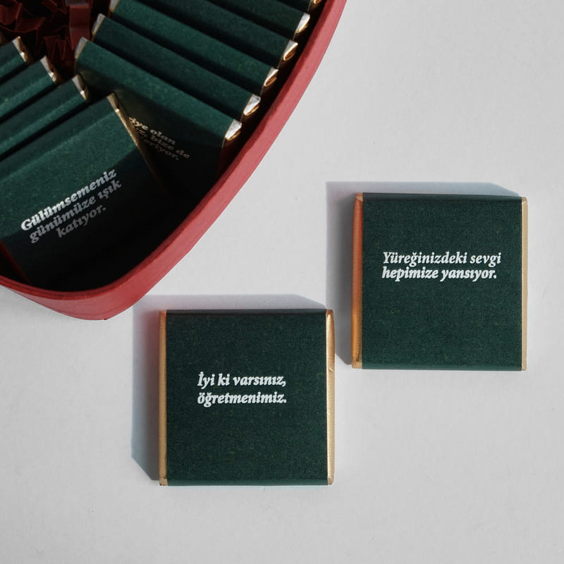Öğretmen Sevgi Mesajlı Kalp Kutulu Çikolata