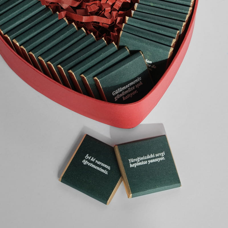 Öğretmen Sevgi Mesajlı Kalp Kutulu Çikolata